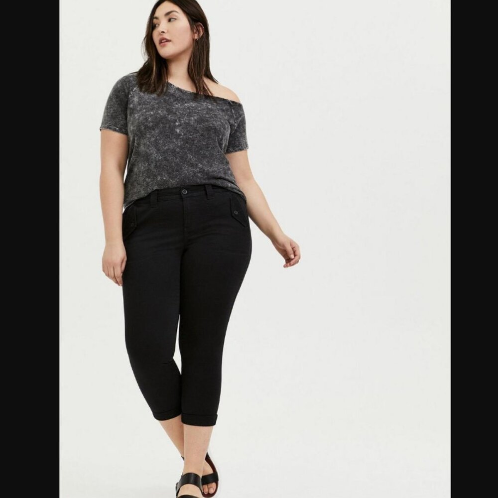 EUC Torrid Crop Skinny Chino Stretch Twill Aviator Mid-Rise Pant Black